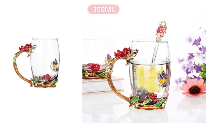 Red Rose Enamel Craft Water Cup 350ML