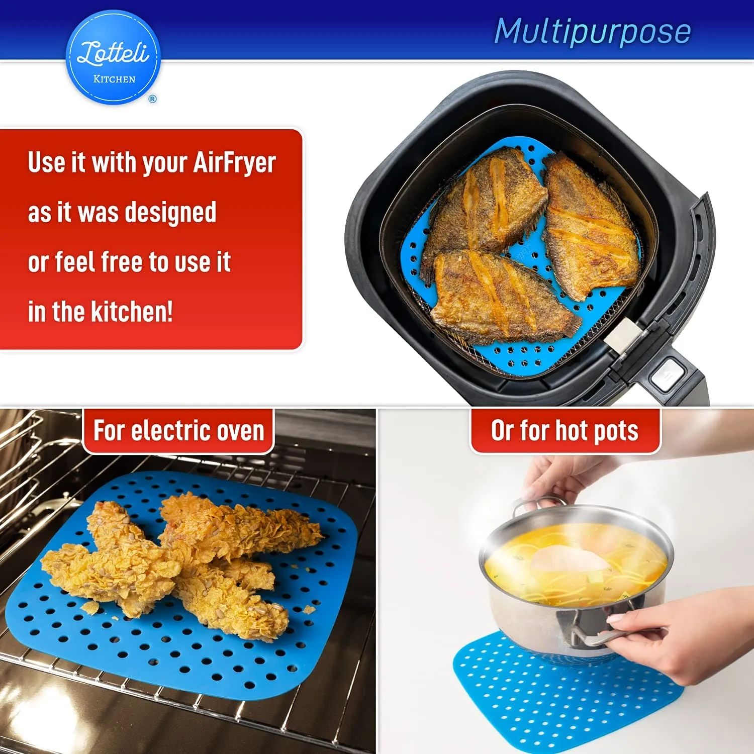 Reusable Silicone Air Fryer Liners with Air Fryer Magnetic Cheat Sheet, Easy Clean Air Fryer Accessories, Non Stick, AirFryer Accessory Parchment Paper Replacement (Square 8.5")