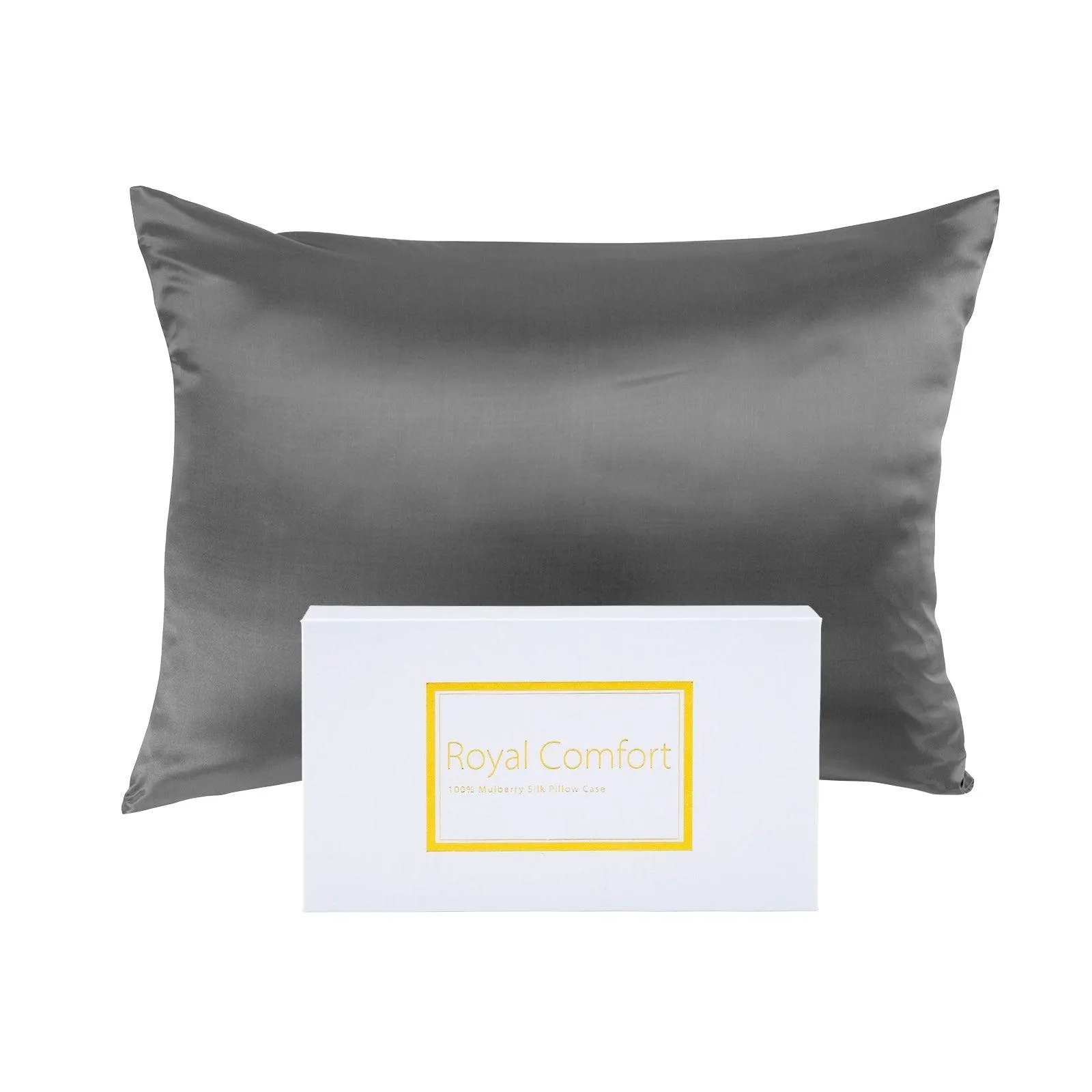 Royal Comfort Mulberry Soft Silk Hypoallergenic Pillowcase Twin Pack 51 x 76cm - Charcoal