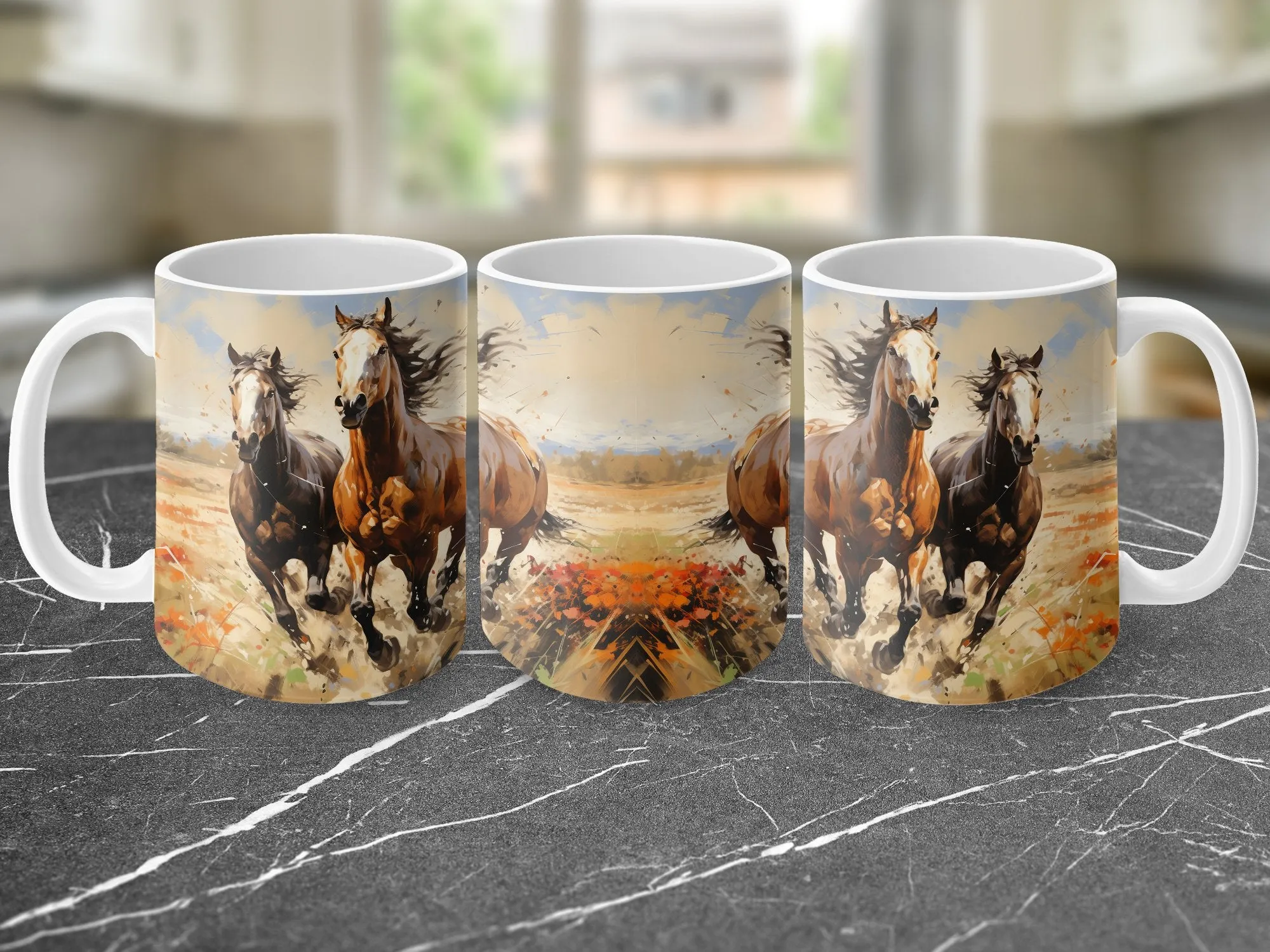 Rustic Horse Art Coffee Mug, Wild Horses Running Painting, Equestrian Lover Gift, Farmhouse Kitchen Decor, Nature Inspired Drinkware