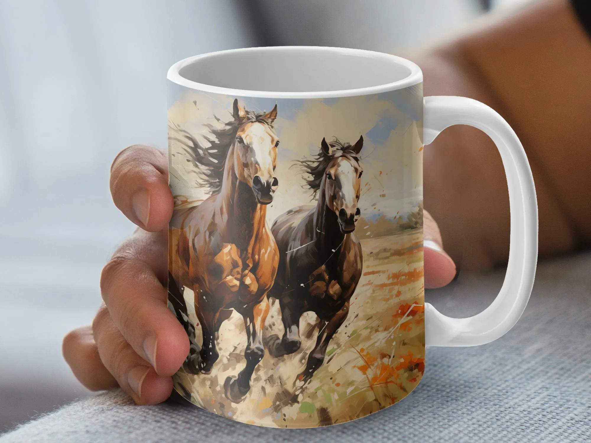 Rustic Horse Art Coffee Mug, Wild Horses Running Painting, Equestrian Lover Gift, Farmhouse Kitchen Decor, Nature Inspired Drinkware