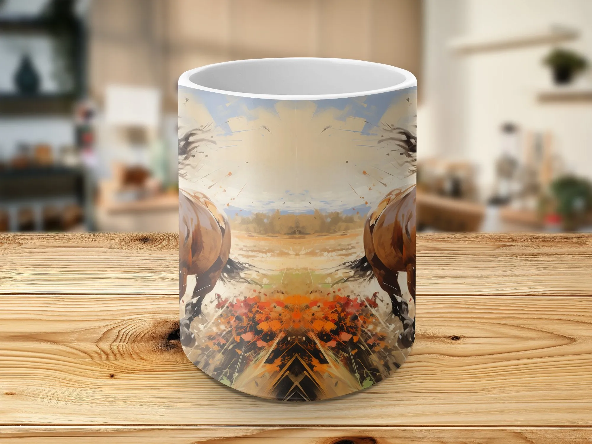 Rustic Horse Art Coffee Mug, Wild Horses Running Painting, Equestrian Lover Gift, Farmhouse Kitchen Decor, Nature Inspired Drinkware