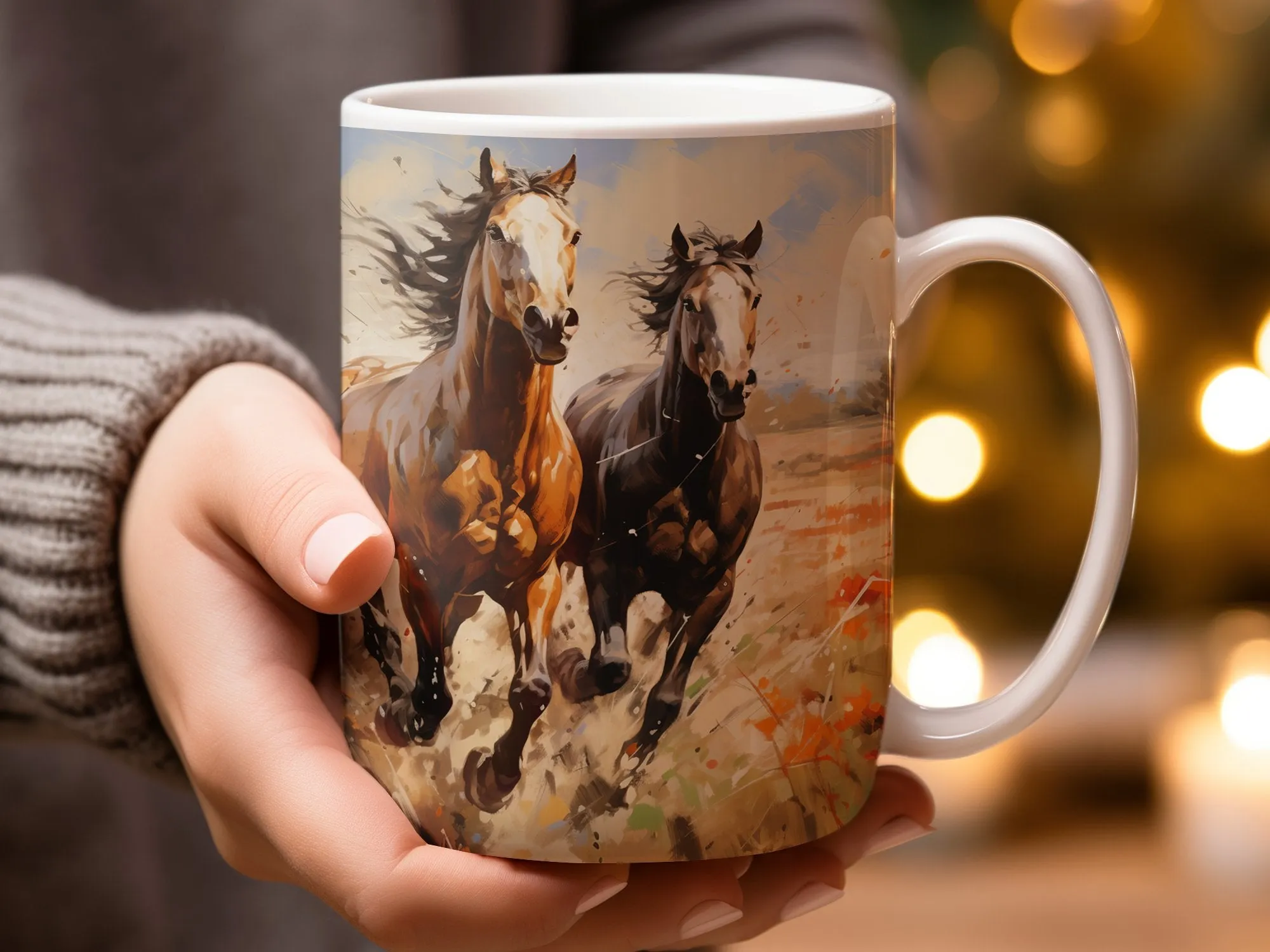 Rustic Horse Art Coffee Mug, Wild Horses Running Painting, Equestrian Lover Gift, Farmhouse Kitchen Decor, Nature Inspired Drinkware