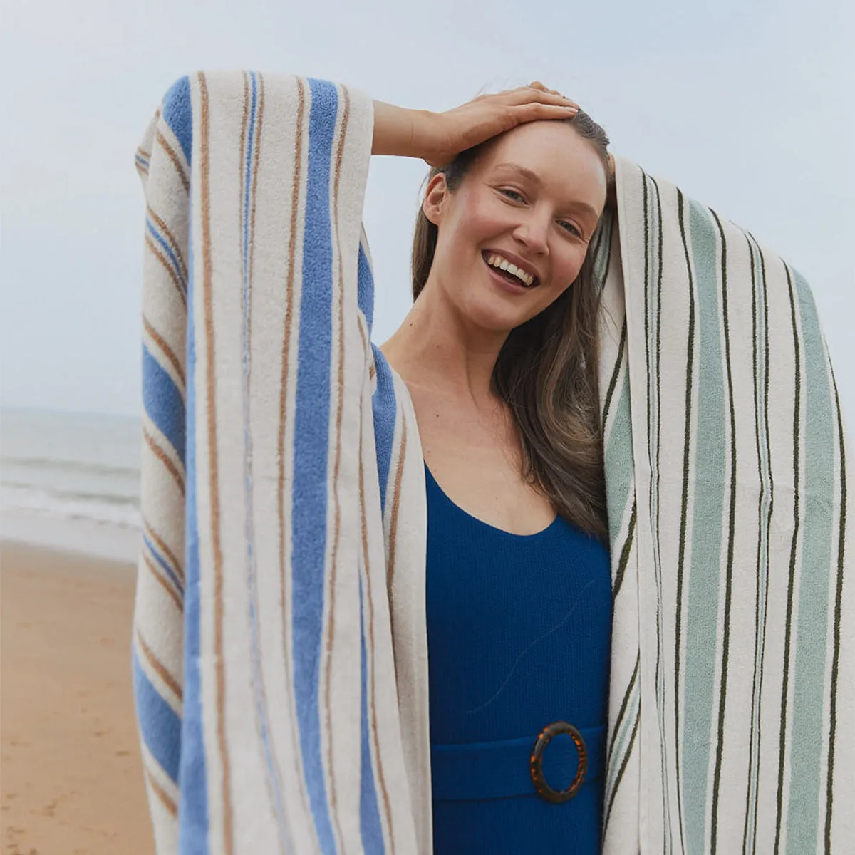 Sage Botanical Green Shoreham Stripe Cotton Towels