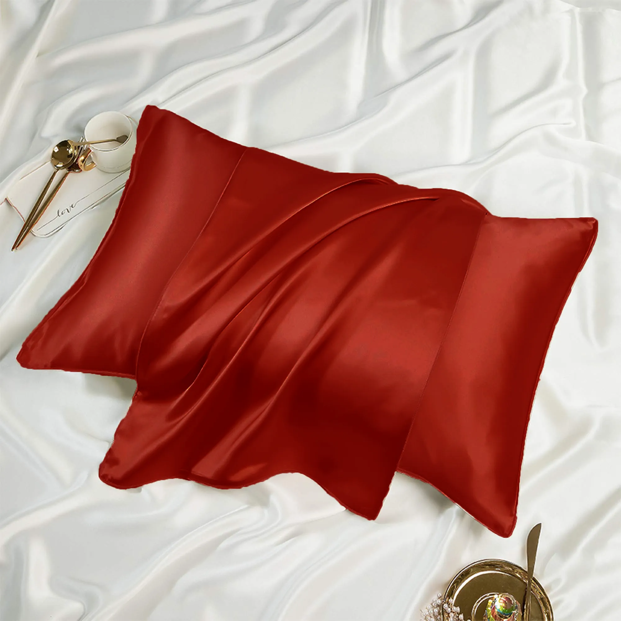 Satin Silk Standard Rosewood Red Pillowcase