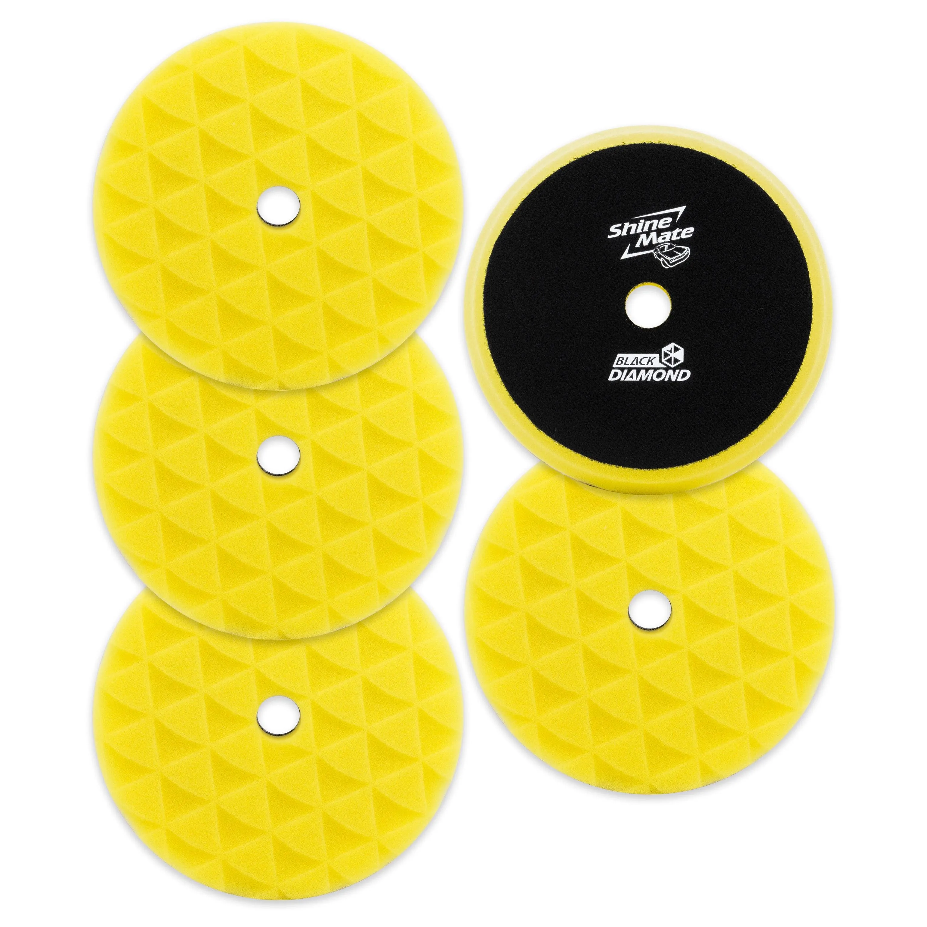 Shinemate - 7" Black Diamond Yellow High Cut Foam Pad to fit 6" Backing Plates (5 Pack)