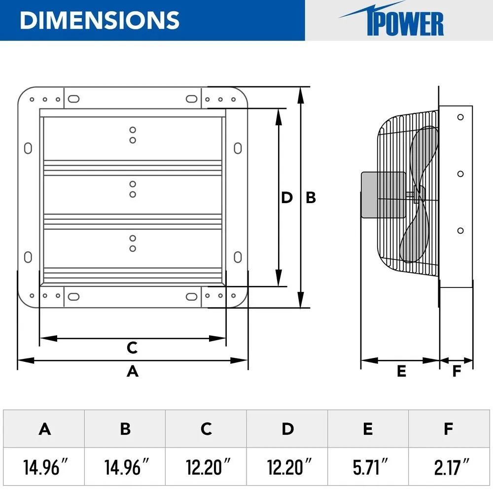 Shutter Exhaust Fan Aluminum 12 Inch