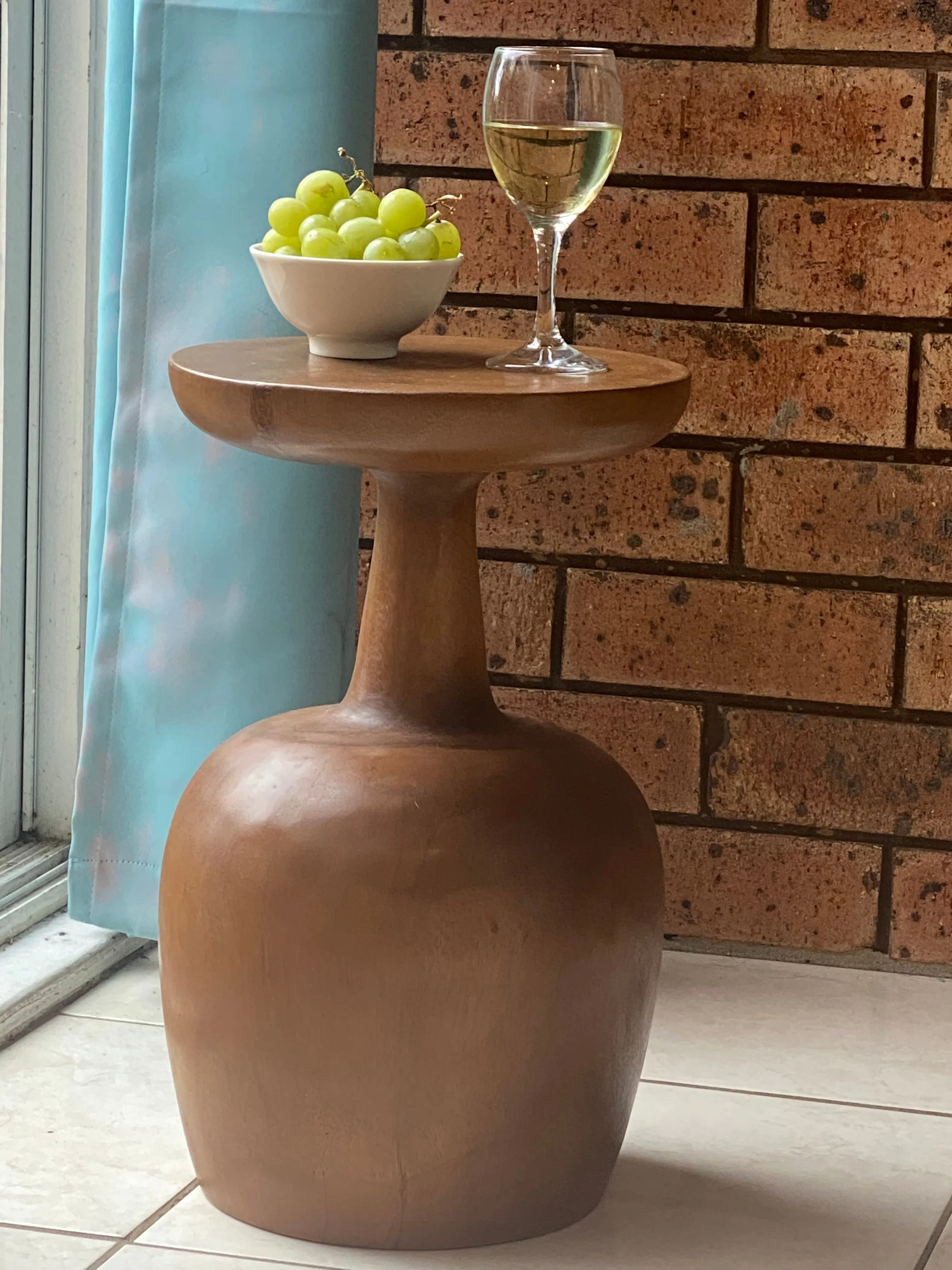 Side table Wine Glass shaped Acacia wood Corner drinks Table, fruit bowl, plant stand -48 cm height