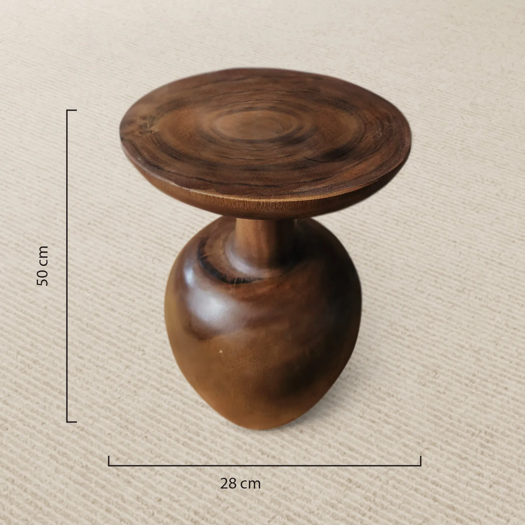 Side table Wine Glass shaped Acacia wood Corner drinks Table, fruit bowl, plant stand -48 cm height