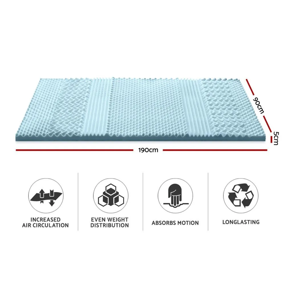 Single Size | Cool Gel 7-zone Memory Foam Mattress Topper w/Bamboo Cover 5cm