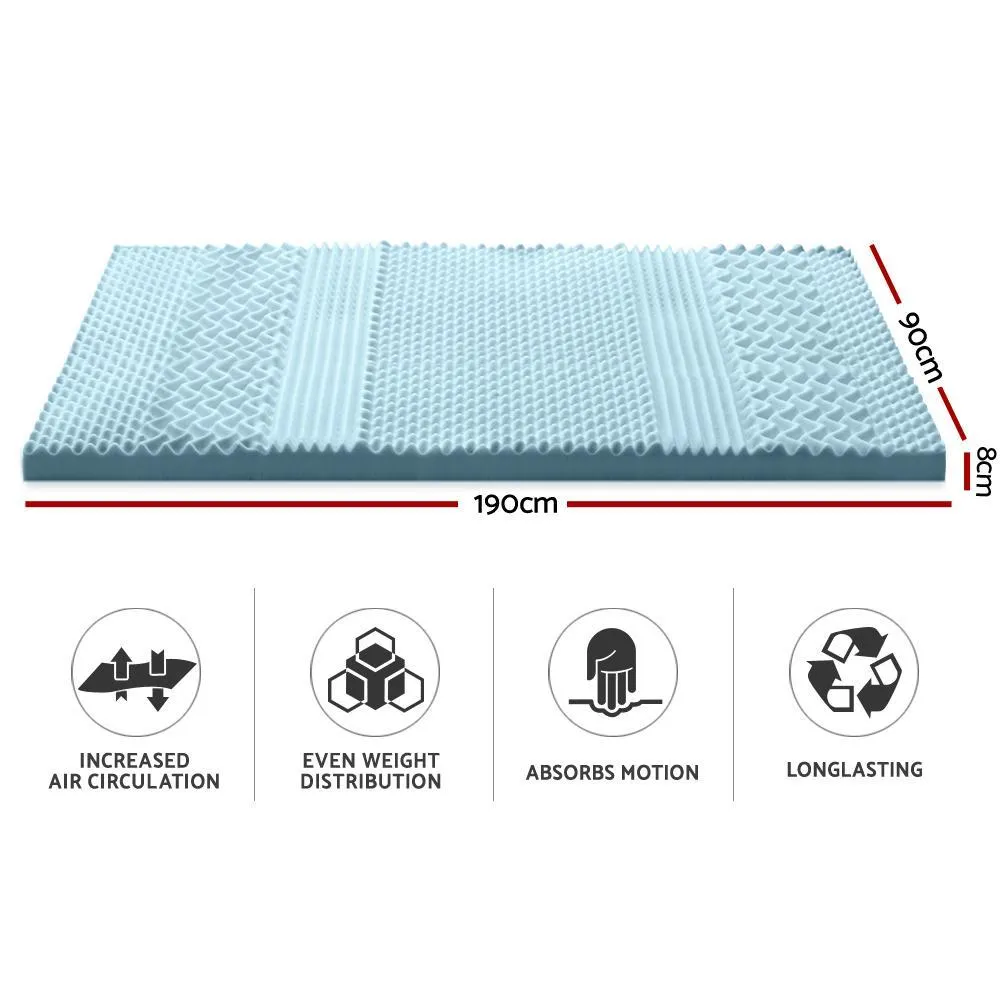 Single Size | Cool Gel 7-zone Memory Foam Mattress Topper w/Bamboo Cover 8cm