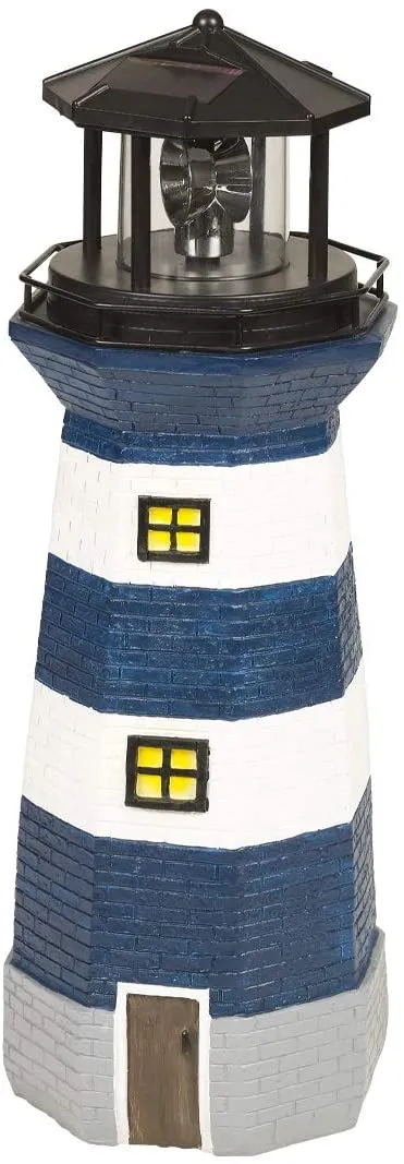 Solar Revolving LED Lighthouse/Blue and White / 40cm High/Auto-On At Dusk/Unique Garden Decoration