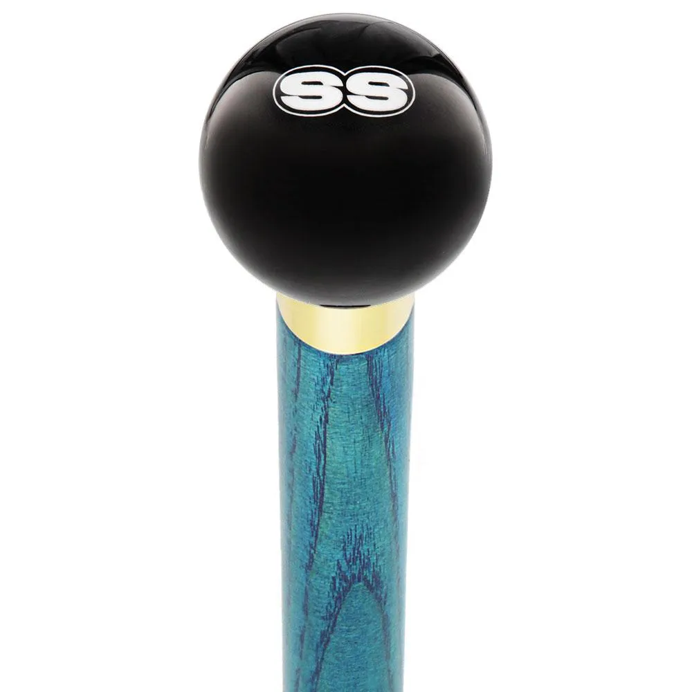 SS Car Emblem Black Round Knob Cane w/ Custom Color Ash Shaft & Collar