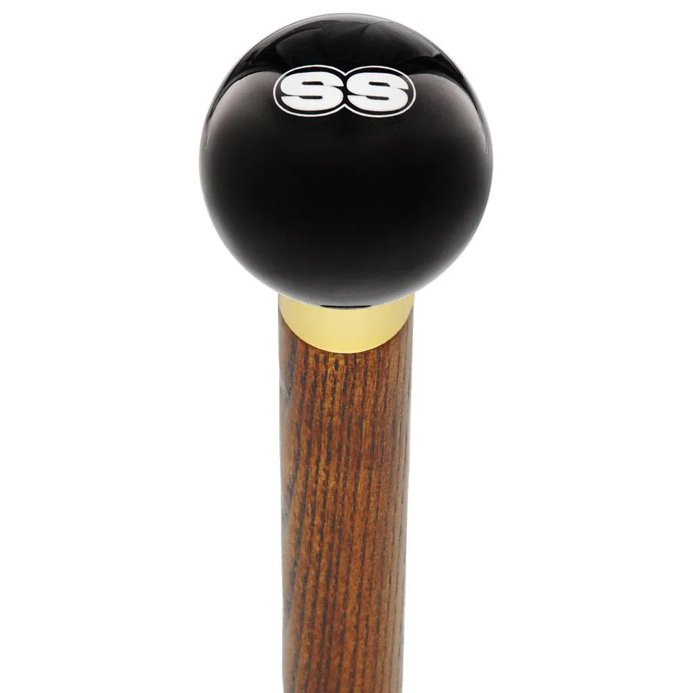 SS Car Emblem Black Round Knob Cane w/ Custom Color Ash Shaft & Collar