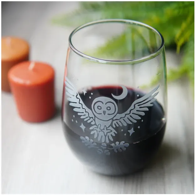 Stemless Wine Glass - Owl   Oak by Bread and Badger