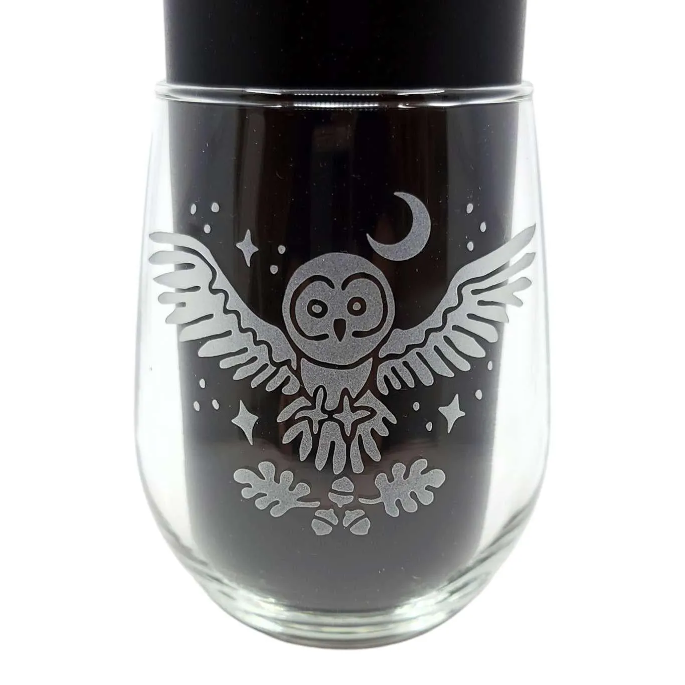 Stemless Wine Glass - Owl   Oak by Bread and Badger