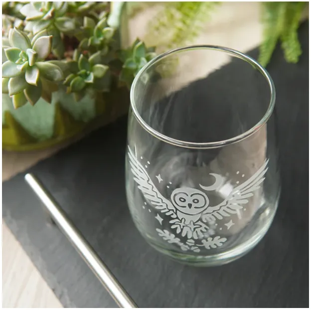 Stemless Wine Glass - Owl   Oak by Bread and Badger