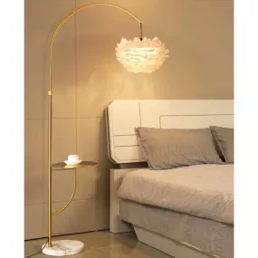 Surpars House White Feather Floor Lamp with Table,Great Floor Light Height Adjustable (Gold)