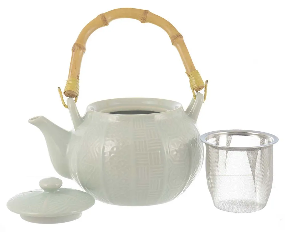 Tea Set: Jade Porcelain Tea Pot With 5 Cup Set -  900ml/30.4 fl. oz