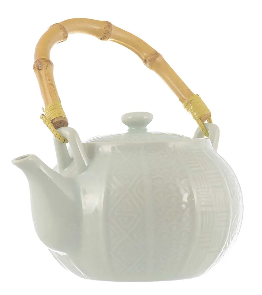 Tea Set: Jade Porcelain Tea Pot With 5 Cup Set -  900ml/30.4 fl. oz