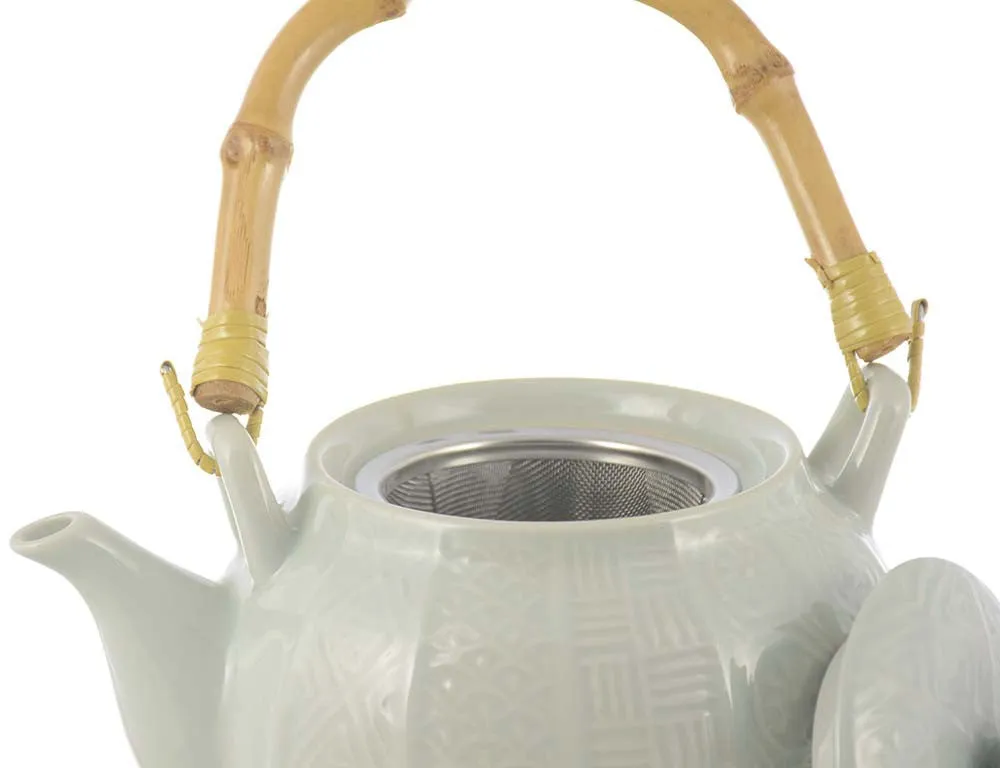 Tea Set: Jade Porcelain Tea Pot With 5 Cup Set -  900ml/30.4 fl. oz