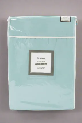 Teal And Ivory Reversible 3-Piece Duvet Cover Set (King Size)