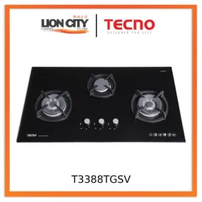 Tecno Uno T 3388 TGSV Toughened Glass Hob (SCHOTT)  88cm, V.V.S, INFERNO*  3 Burner (2x Big, 1x Medium)