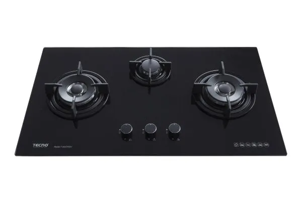 Tecno Uno T-833 TRSV Toughened Glass Hob (SCHOTT) Black 86cm  3 Burners (2x Big, 1x Medium)