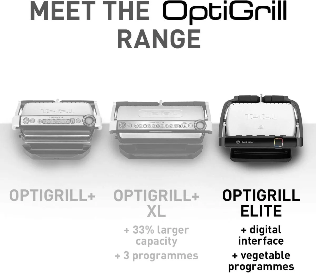 Tefal GC750D40 OptiGrill Elite GC750D40 Intelligent Health Grill, 12 Automatic Settings, Black/Stainless steel, Smart, 2000W, 4-6 portions