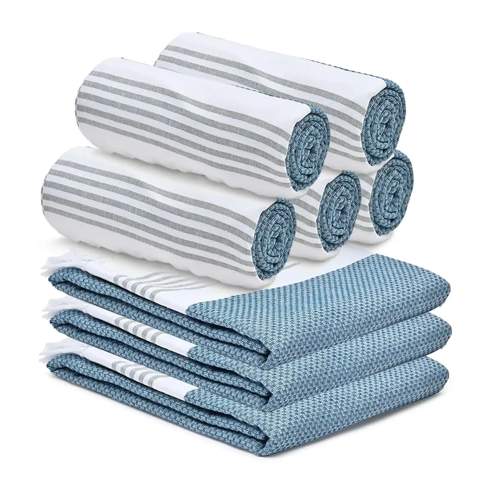 The Better Home 100% Cotton Turkish Bath Towel | Quick Drying Cotton Towel | Light Weight, Soft & Absorbent Turkish Towel (Pack of 8, Blue)