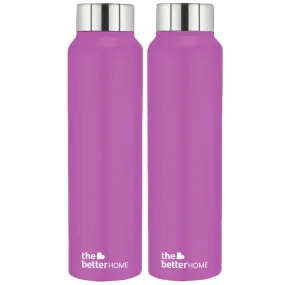 The Better Home 304 Stainless Steel Water Bottle 1 Litre | Water Bottle For Office Home | Water Bottle Steel | Steel Water Bottle For Kids School | Office Water Bottle For Women Men (Purple - 2 Pcs)