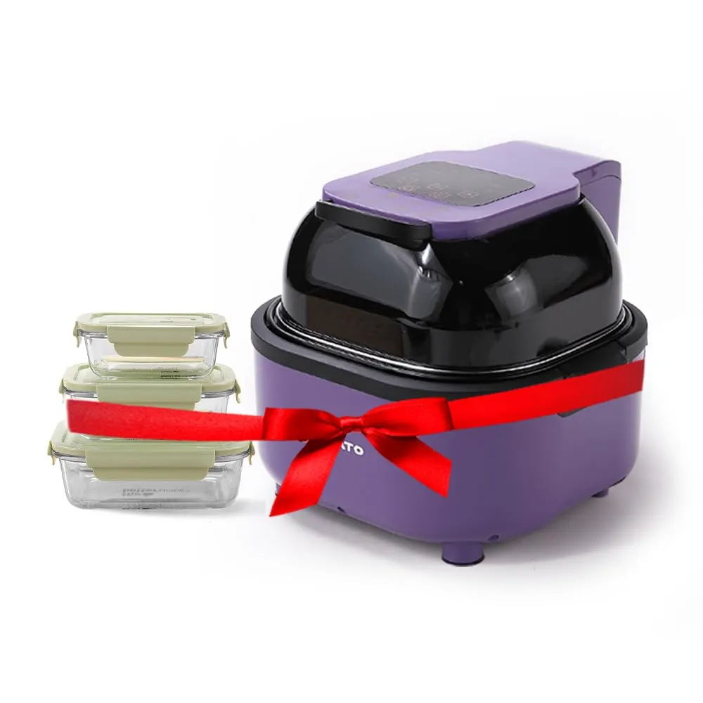 The Better Home Fumato's Kitchen and Appliance Combo| Easy Peek Air Fryer With Air Tight Food Cotainer 1040 680 410ml |Food Grade Material| Ultimate Utility Combo for Home| Purple Green