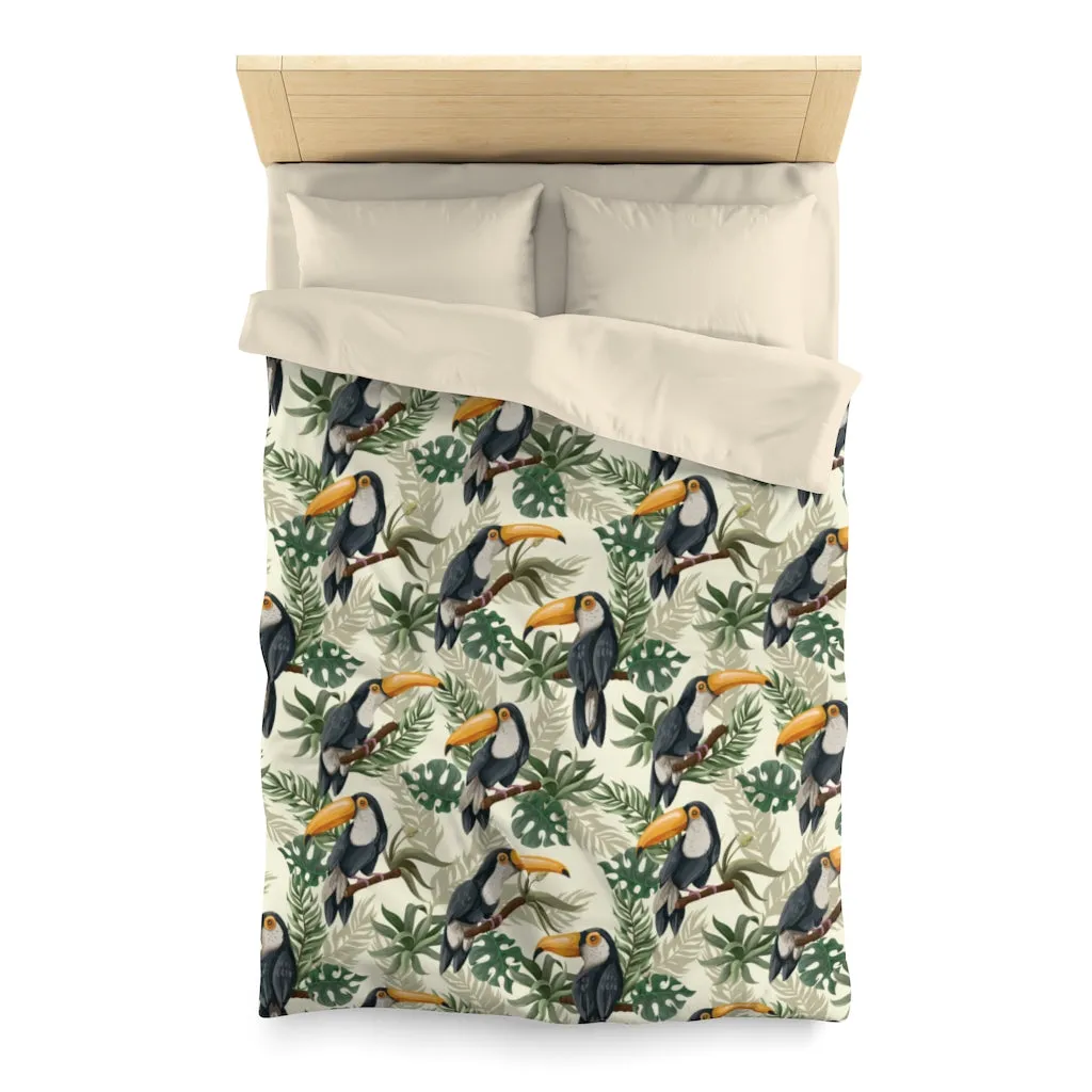 Toucan Tropical Duvet Cover, Bird Leaves Microfiber Full Queen Twin Unique Vibrant Bed Cover Modern Home Bedding Bedroom Décor