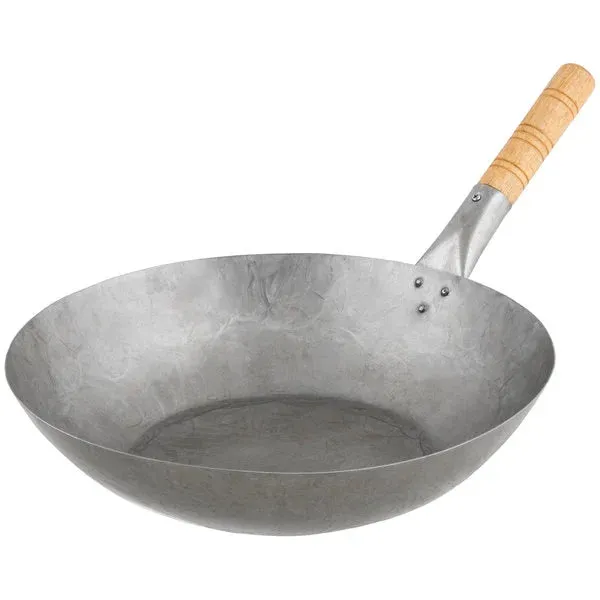 Town 14" Hand Hammered Mandarin Flat Bottom Wok with Wood Handle