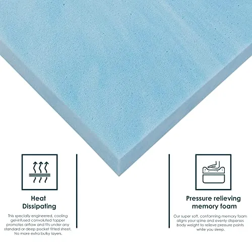 Treaton, 2-Inch Gel Memory Foam Mattress Topper, CertiPUR-US Certified for Superior Comfort and Support, Full, Blue