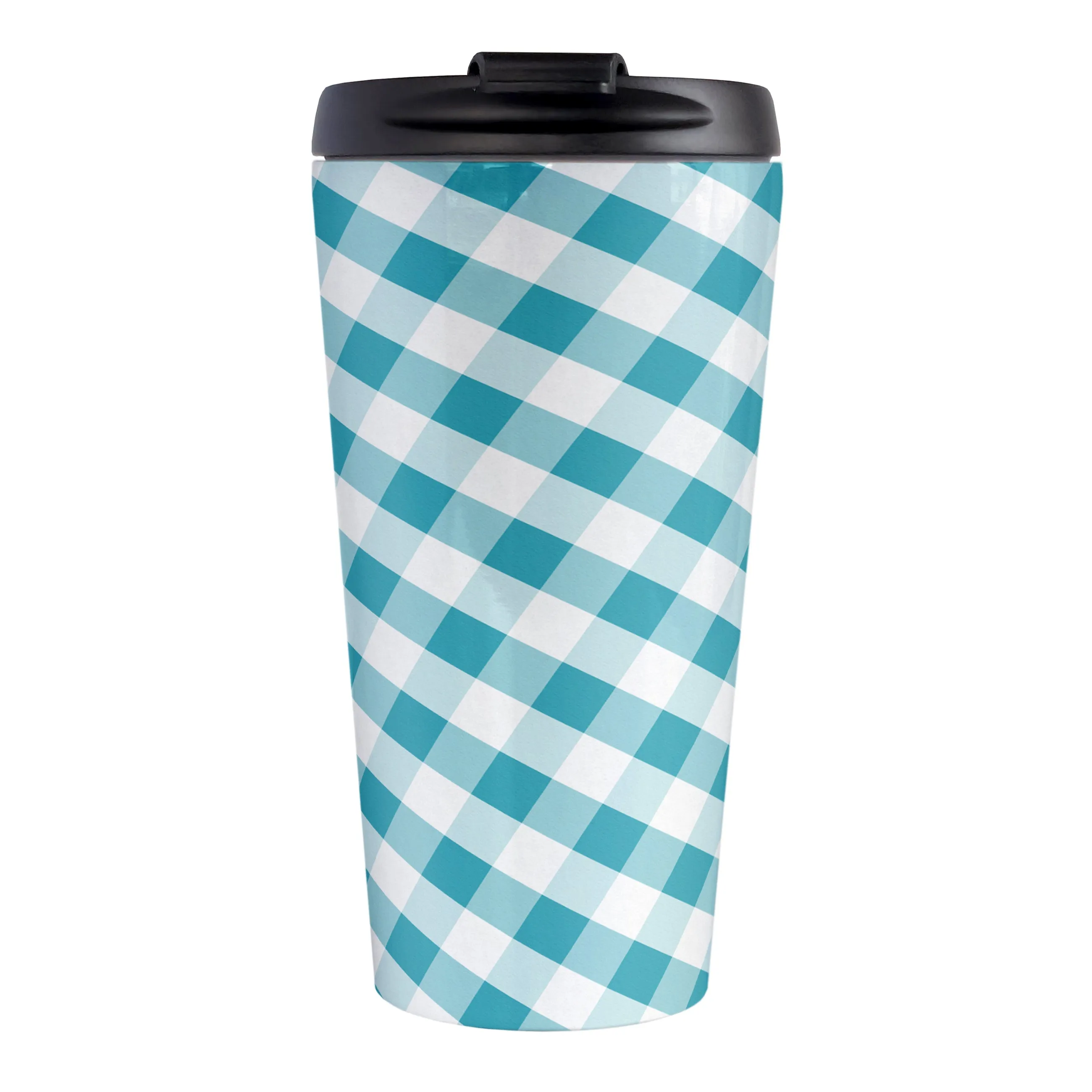 Turquoise Gingham Travel Mug