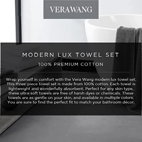 Vera Wang - Bath Towels Set, Luxury Cotton Bathroom Set, Plush & Super Absorbent (Modern Lux Grey, 6 Piece)