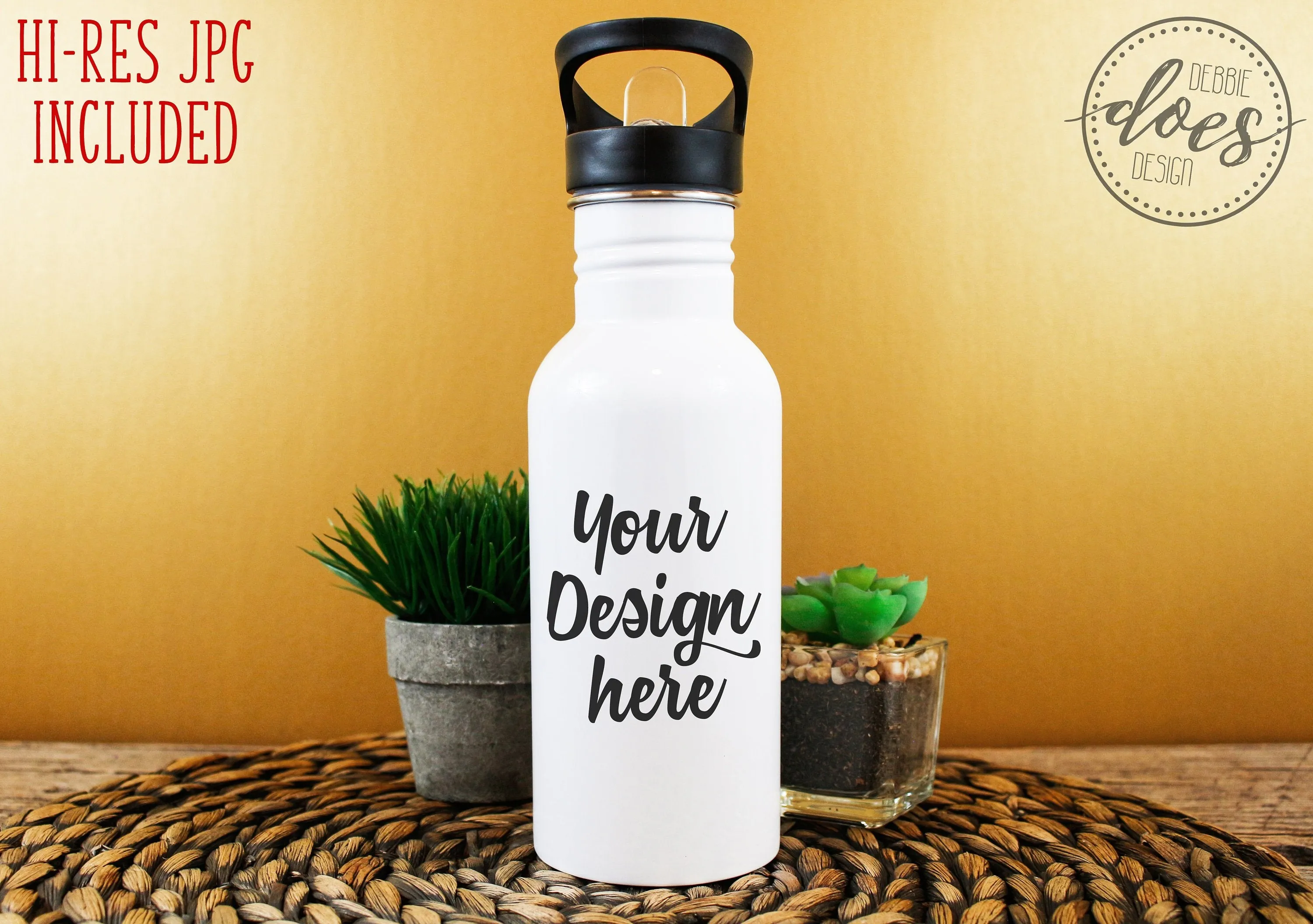 White Sublimation Water Bottle with Straw Mockup 20