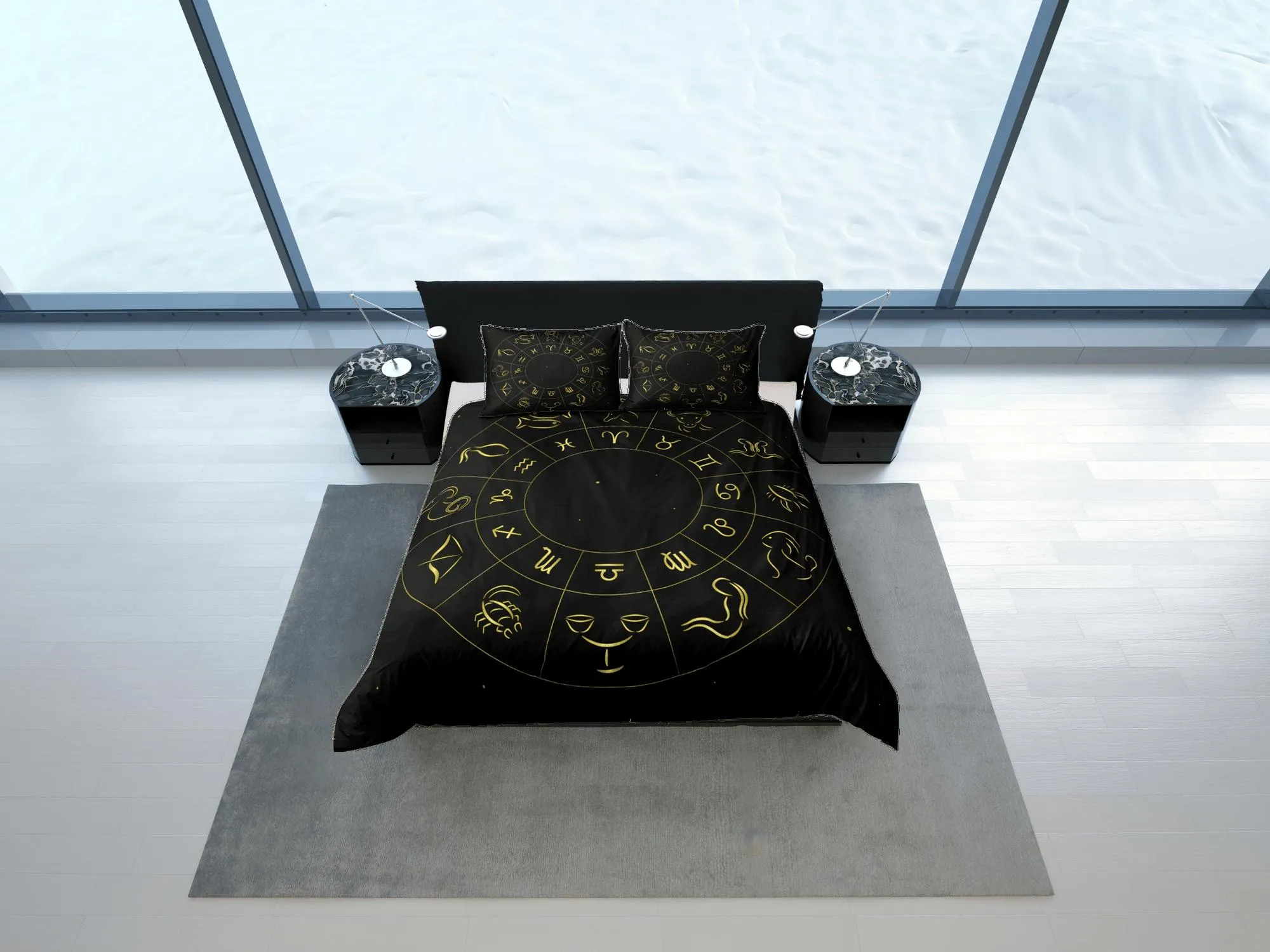 Zodiac signs celestial bedding, witchy decor dorm bedding, aesthetic duvet cover black, boho bedding set full king queen, astrology gifts