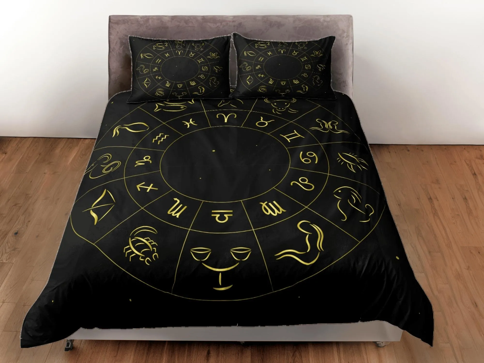 Zodiac signs celestial bedding, witchy decor dorm bedding, aesthetic duvet cover black, boho bedding set full king queen, astrology gifts