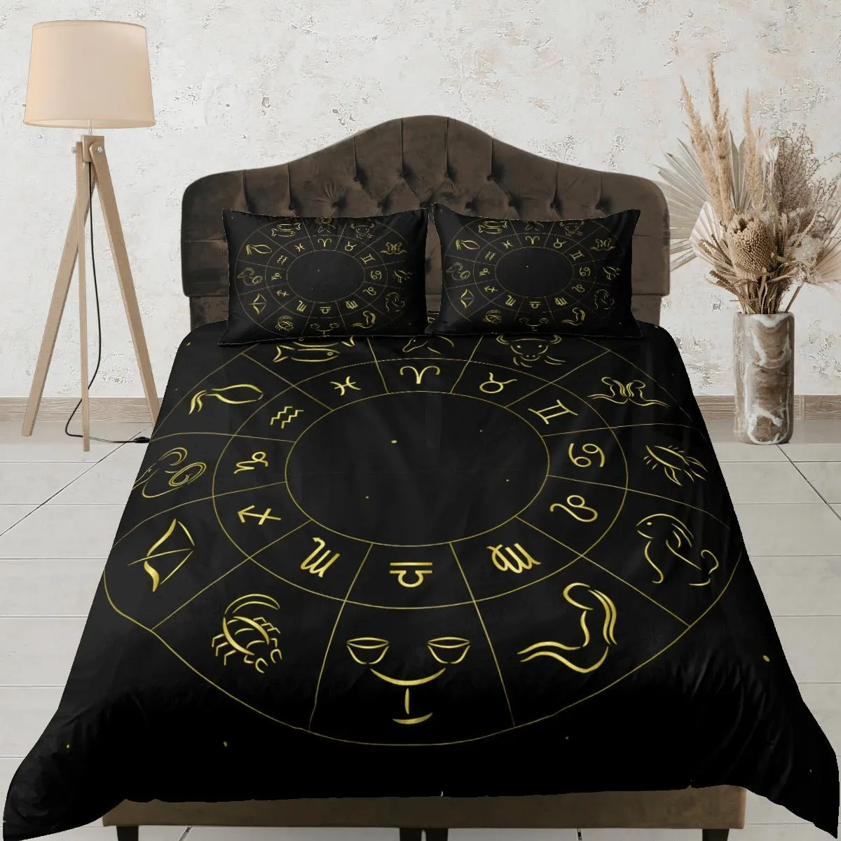 Zodiac signs celestial bedding, witchy decor dorm bedding, aesthetic duvet cover black, boho bedding set full king queen, astrology gifts