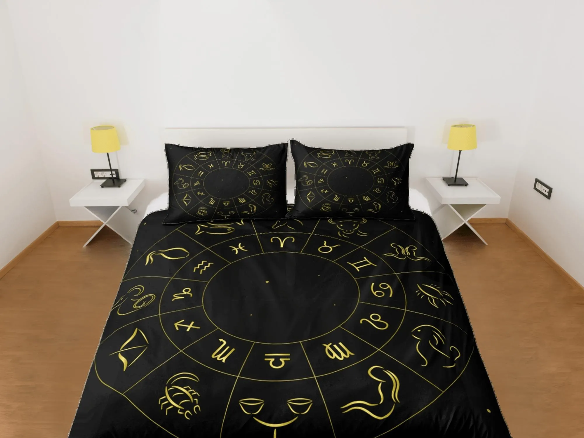 Zodiac signs celestial bedding, witchy decor dorm bedding, aesthetic duvet cover black, boho bedding set full king queen, astrology gifts